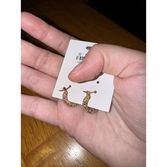 Multicolor Micro Pave 14K Gold Plated Cubic Zirconia Women Hoop Earrings - Picture 3 of 7